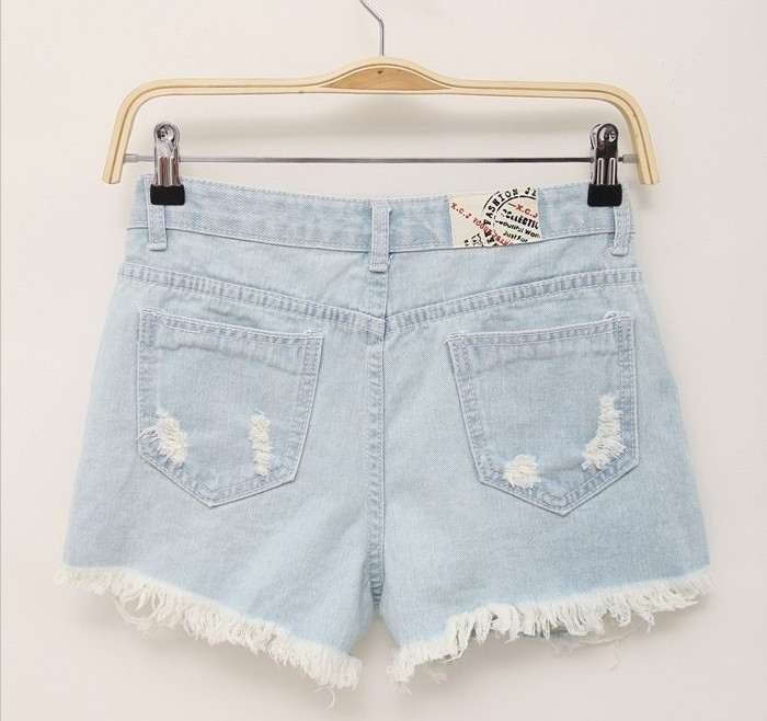 Washed Light Denim Frayed Shorts on Luulla